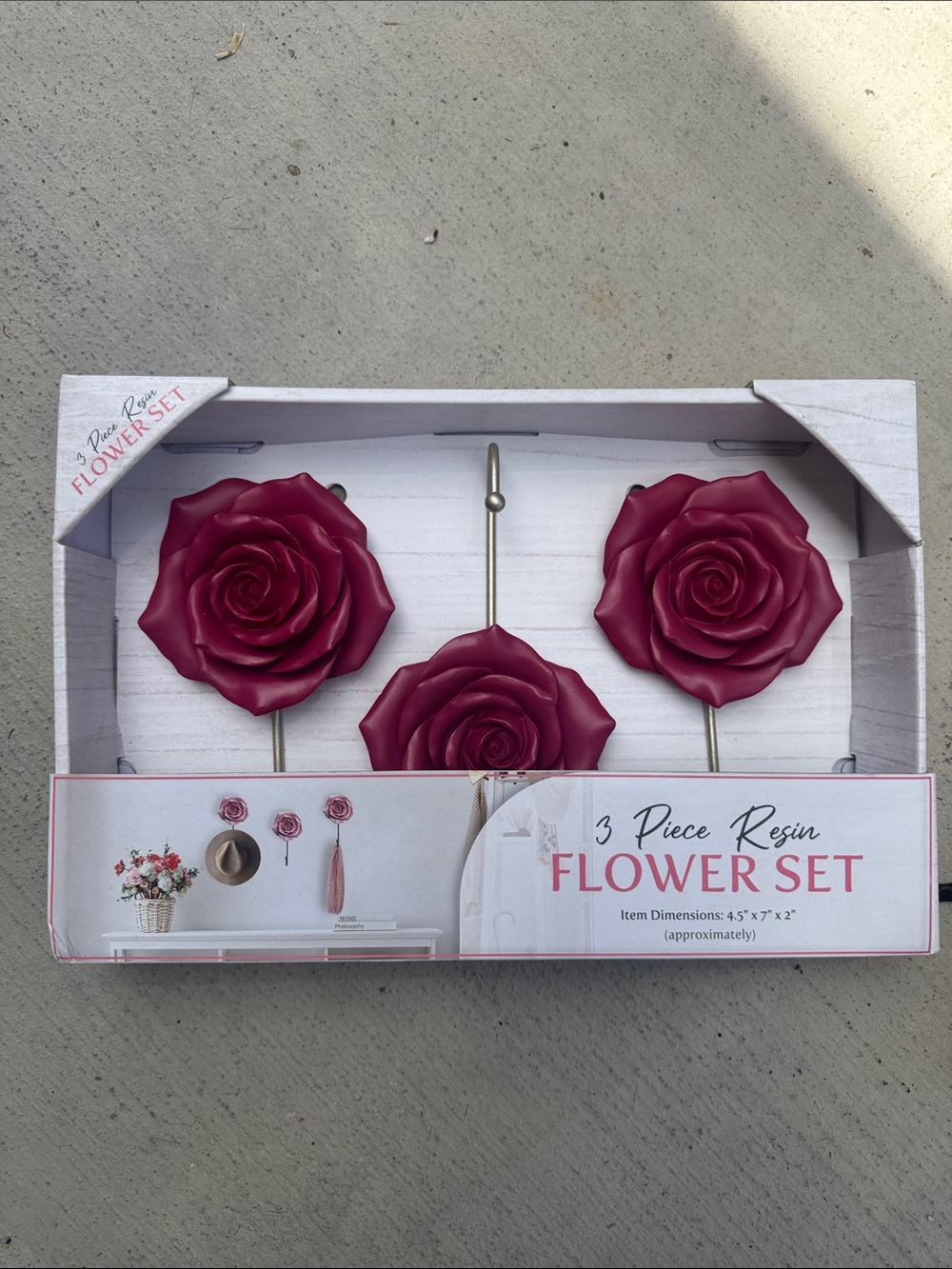 3-Piece Resin Flower Wall Hooks - Berry Pink